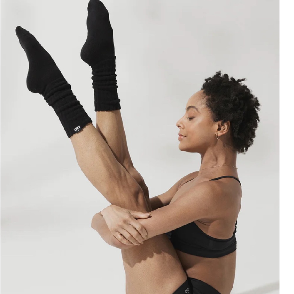 Alo ribbed black knee socks